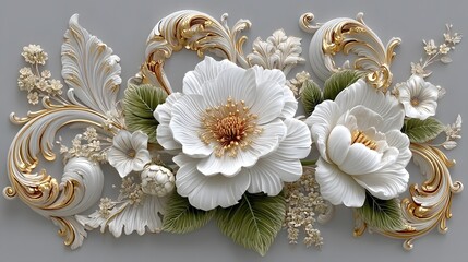 Luxurious embossed flowers with gold accents high resolution photo