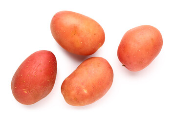 Fresh raw potatoes on white background