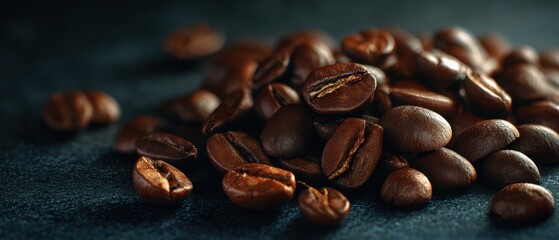 Naklejka premium The rich aroma of freshly roasted coffee beans on a dark background.