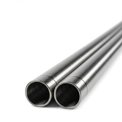 Fototapeta premium Two shiny metal pipes isolated on white background