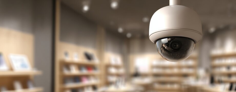 The modern surveillance camera enhancing security in a retail environment.