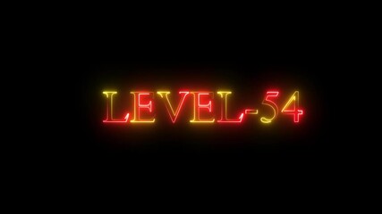 level 54 neon bright text font colorful animation. Level 54 text font with neon light. Level Up neon sign. neon letters spelling out level 54 appear in the black background. - Powered by Adobe