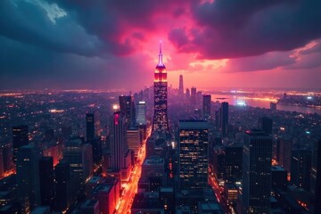 Fototapeta premium Vibrant Nightscape Colorful City Lights Reflecting Hope and Spiritual Awakening