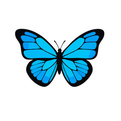 Minimalist Blue Butterfly Logo or Icon, Clean Vector Lines, Solid Blue Fill With Black Edges, 