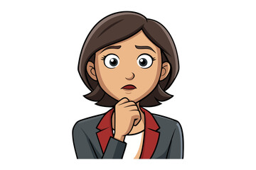 Woman's Expression: Illustration of a woman with a contemplative look, conveying feelings of anxiety, uncertainty and contemplation, perfect for expressing complex emotions in various contexts.