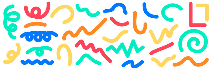 波線やカールしたカラフルな太い線のセット