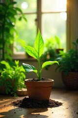 Lush Green Plant Thriving in Sunlit Room A Symbol of Life, Growth, and Natures Vitality