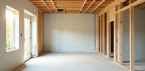 Unfinished New Home Interior Exposed Framing, Drywall, and Plumbing Showcase Residential Construction Progress