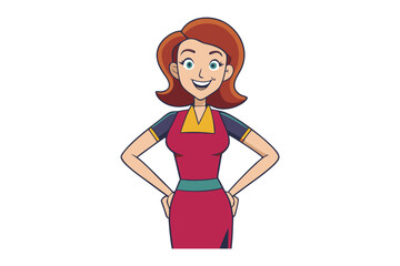 Happy Woman Cartoon: A cheerful cartoon woman with reddish-brown hair and a warm smile, exuding confidence and positivity.  Her hands rest on her hips, conveying a sense of self-assuredness.