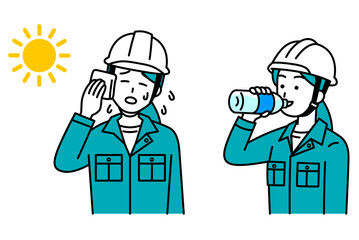 熱中症対策をする作業員の女性　セット