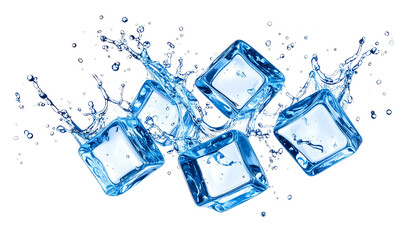 Splashing Ice Cubes with Crystal Clear Water &ndash; Freshness and Coolness in Motion
