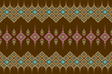 Geometric pixelated Arabic patterns on the fabric reflect the ornate and ethnicity,grid floral,grid colourful, backgrounds, seamless grid design for carpet,textile,textured,wallpaper,print,decorate