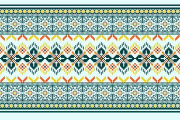 Geometric pixelated Arabic patterns on the fabric reflect the ornate and ethnicity,grid floral,grid colourful, backgrounds, seamless grid design for carpet,textile,textured,wallpaper,print,decorate