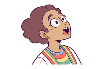 Surprised Expression: A graphic illustration captures a woman's face frozen in a moment of awe, her eyes wide and mouth agape, perfect for conveying shock and wonder.