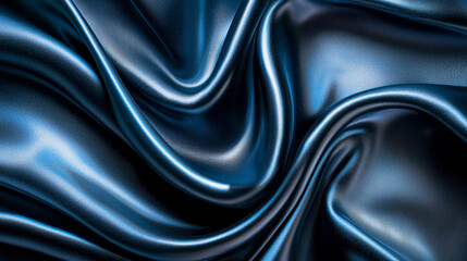 Fototapeta premium A close-up of smooth, flowing black silk fabric, featuring dramatic folds and ripples that convey a sense of elegance and luxurious texture in soft lighting