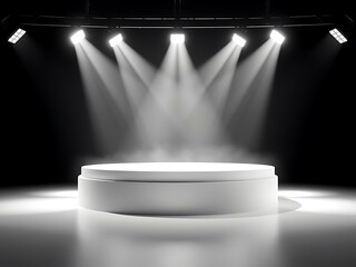 Dramatic Spotlight Illumination on a Clean White Cylindrical Pedestal