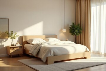 Serene Minimalist Bedroom Natural Light, Calm Atmosphere, Perfect for Relaxation and Rest
