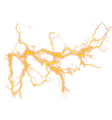Dynamic Yellow Lightning Storm Effect on Transparent Background A Captivating Display of Electrical Energy for Dramatic Visuals and High Impact Designs