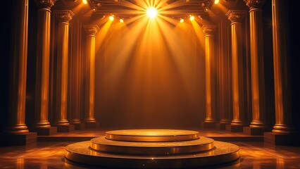 Golden Stage:  Luxurious Award Ceremony Podium with Columns and Dramatic Lighting
