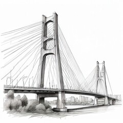 Fototapeta premium an AI Image Generator, Architectural Sketch of a Modern Cable-Stayed Bridge