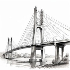 Fototapeta premium an AI Image Generator, Architectural Sketch of a Modern Cable-Stayed Bridge
