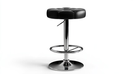 High black leather and chrome bar stool isolated on white