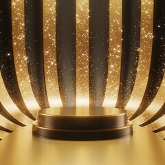 Elegant Gold and Black Product Display Podium with Sparkling Background