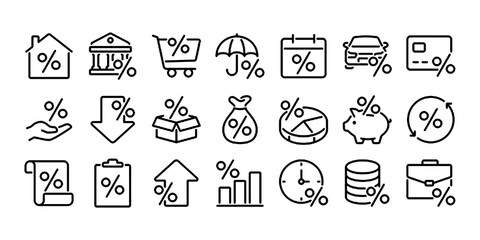Loan interest rate editable stroke outline icon isolated on white background flat vector illustration.