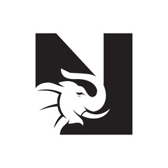 Letter N Elephant Logo Design. Minimal Elephant Symbol Vector Template