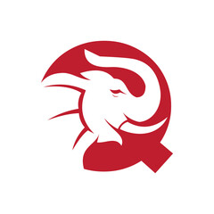 Letter Q Elephant Logo Design. Minimal Elephant Symbol Vector Template