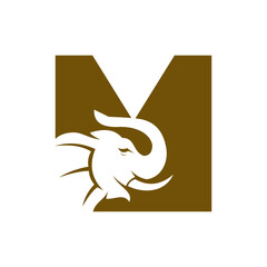 Letter M Elephant Logo Design. Minimal Elephant Symbol Vector Template