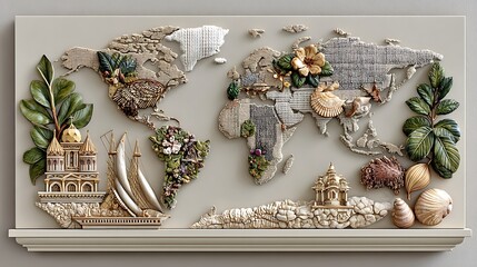 Artistic relief sculpture world map wall decor design high resolution picture