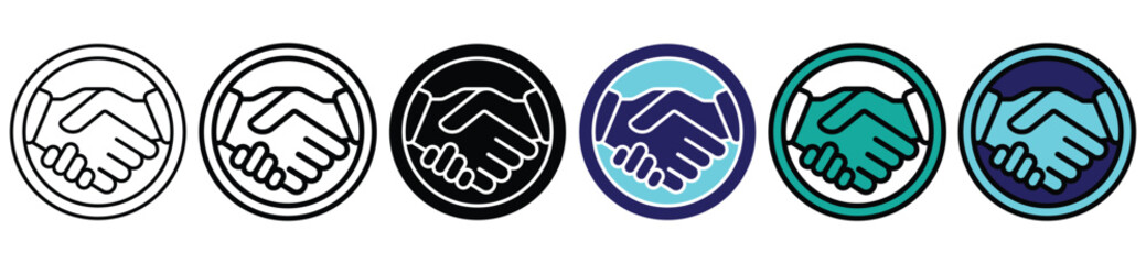 Obraz premium Handshake Circle Icon Set – Business Agreement and Partnership Symbol in Multiple Styles