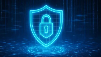 A futuristic digital shield symbolizing cyber security, featuring a glowing padlock design. Perfect for illustrating concepts related to data protection and online safety. - Powered by Adobe