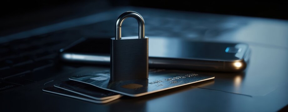 The lock representing security over credit cards and smartphones in a digital age.