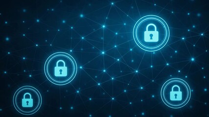 An abstract digital representation showcasing interconnected padlocks on a blue network. This image symbolizes cybersecurity, data protection, and technological security solutions. - Powered by Adobe