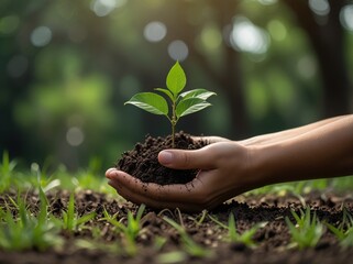 hand holding small tree for planting. concept environment green world earth day