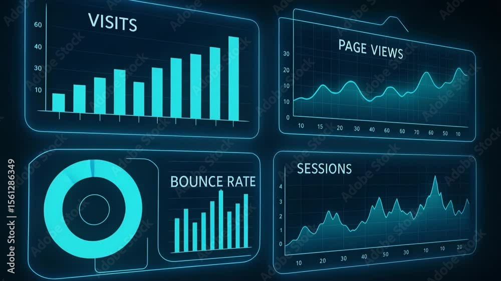 Wall mural a modern data visualization interface showcasing various web analytics metrics, including visits, pa