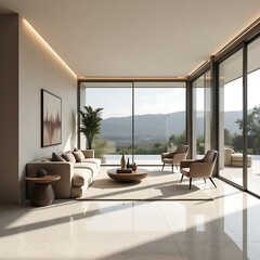 Serene Modern Living Room Design with Panoramic Views