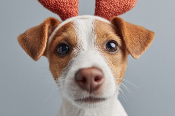 Adorable dog wearing festive reindeer antlers, showcasing holida
