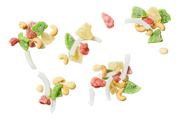 Colorful dried fruit and cashew nut mix isolated on transparent background