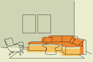Interior design with modern living room on green background , vector , illustration