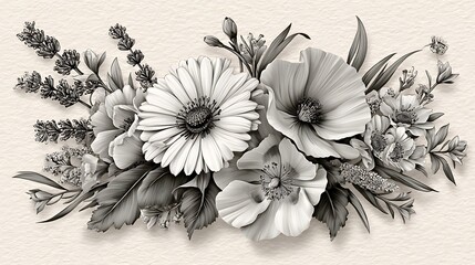 Elegant floral bouquet with neutral vintage shades and ornate detailing high resolution wallpaper