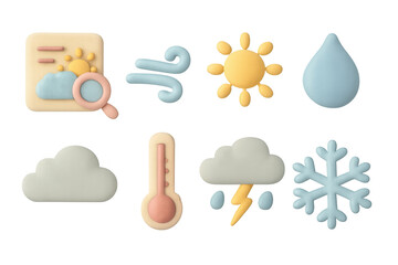Pastel weather icons illustration for design in simple style