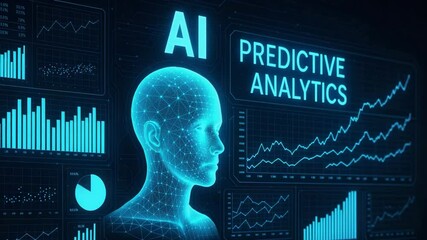 Futuristic digital interface displaying AI predictive analytics. Visual data representation including graphs and charts showcases the power of artificial intelligence in analysis. - Powered by Adobe