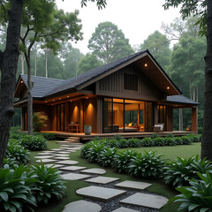 Modern Minimalist House Design in a Lush Forest Setting