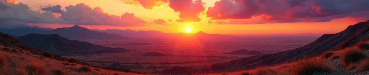 Obraz premium Breathtaking Panoramic Sunset Vista Untouched Wilderness Landscape Beckoning Adventure