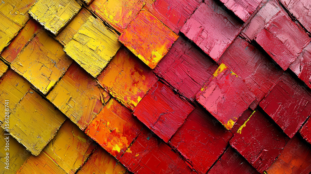 Fototapete abstract red and yellow textured blocks with a 3d effect