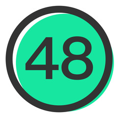 Isolated green pixelated badge with the number 48 featuring transparency for design versatility
