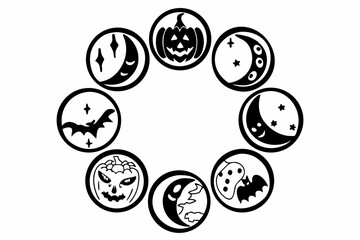 Halloween Themed Icons Integrated with Moon Phases vector illustration